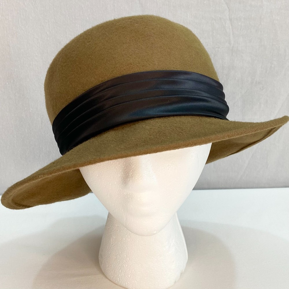 💎Michael Howard Jaqueling Ferrar Womens Hat Tan Brown 100% Wool Ribbon Band